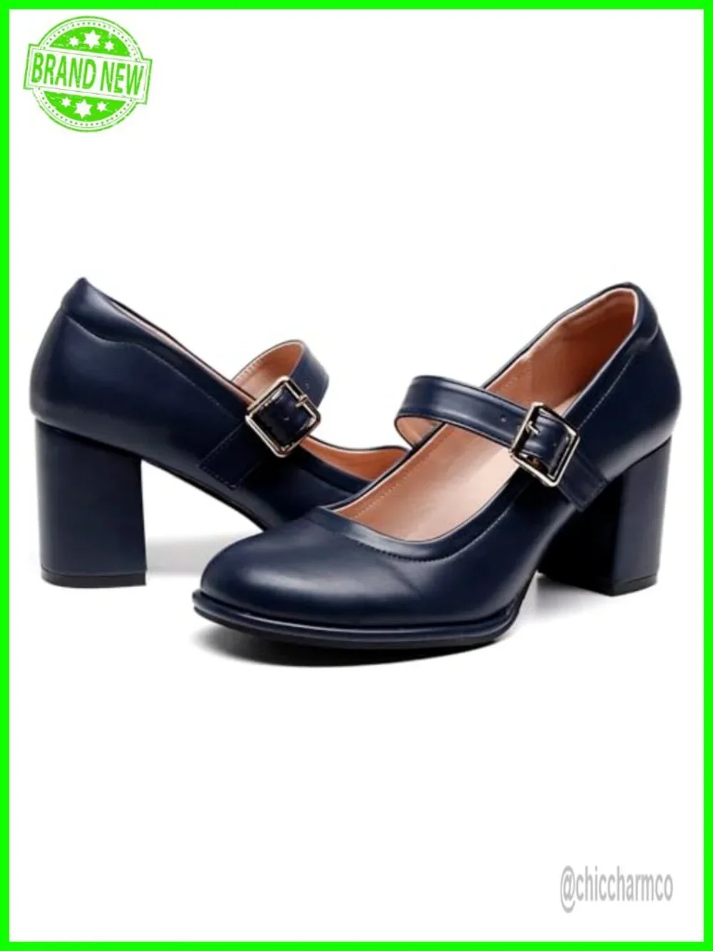 Women's Mary Jane Pump Heeled Shoes with Chunky Block Heel